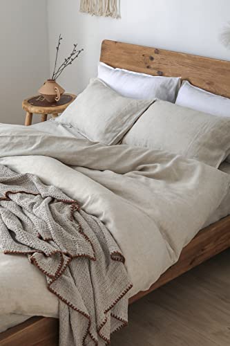 Image of XZ XIFA 100% Washed French Flax Linen Duvet Cover Set - 3 Pieces, Cooling & Textured Farmhouse Bedding for Hot Sleepers, with Zipper Closure (Natural Linen, Queen)