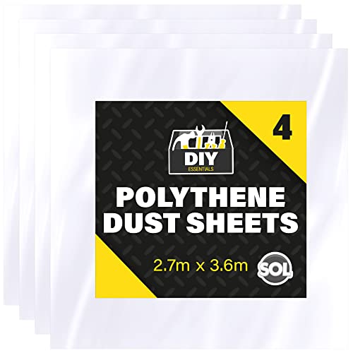 SOL 4pk Polythene Dust Sheets Large 3.6m x 2.7m Plastic Covers for Furniture and Painting Protective Sheeting for Home Renovation Durable Material for Decorating and Indoor Projects