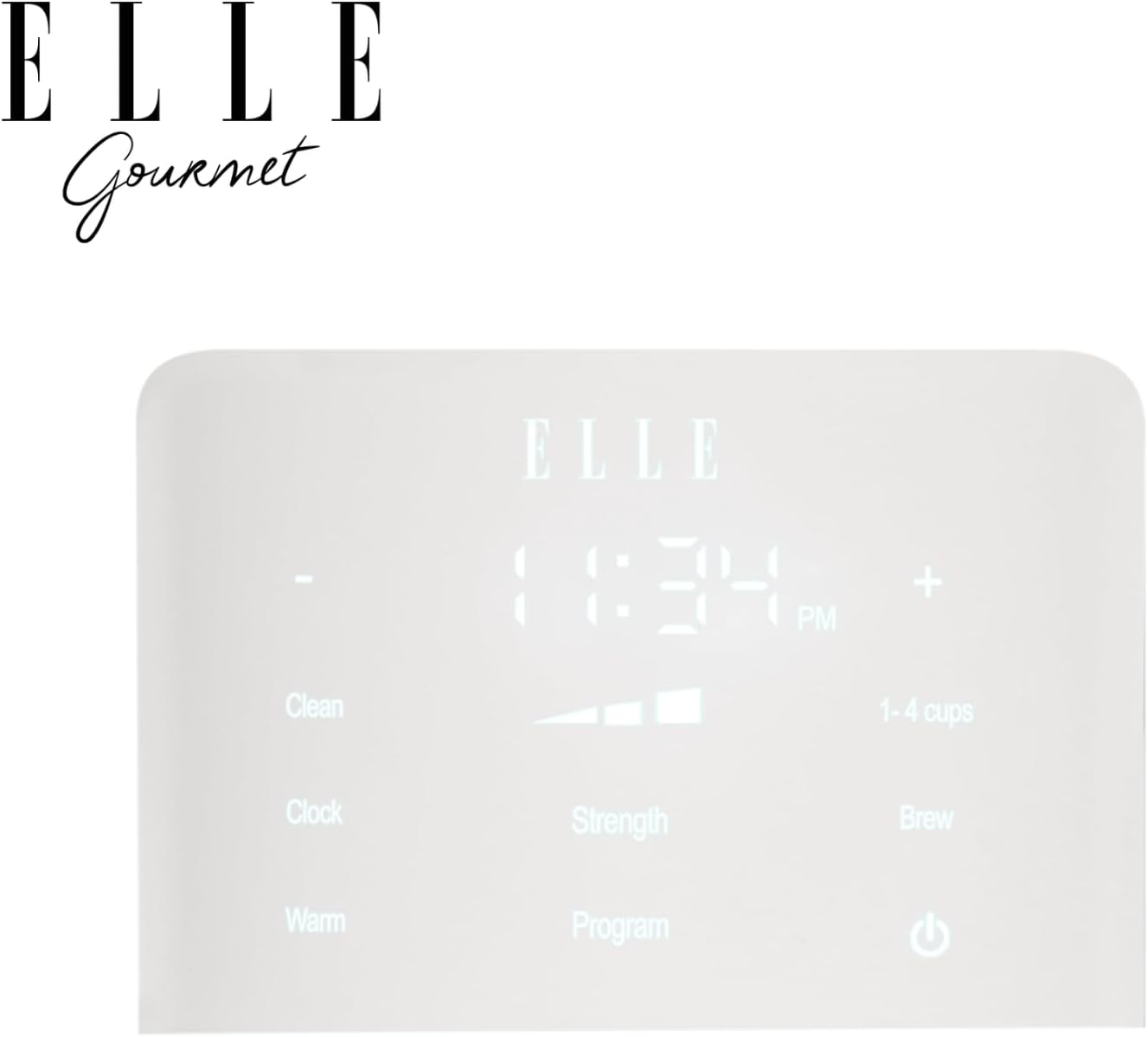 ELLE 1.8L Digital Coffee Maker with Smart Touch Display Brew Strength Selection Programmable Washable Filter 12 to 14 Cup Capacity Automatic Shut Off 1000W White
