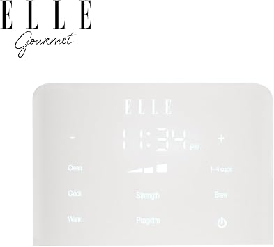 ELLE 1.8L Digital Coffee Maker with Smart Touch Display Brew Strength Selection Programmable Washable Filter 12 to 14 Cup Capacity Automatic Shut Off 1000W White