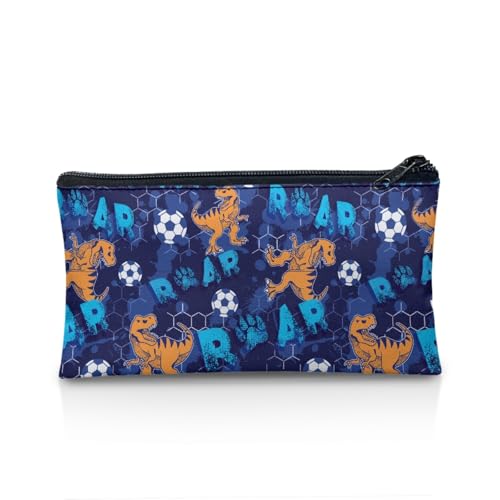 Image of Soccer Dinosaur Pencil Case for Boys Blue Pen Organizer with Smooth Zipper Big Capacity School Pencil Box for Preschool Toddlers Pen Pouch