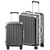Luggage Sets with Spinner Wheels, 8010S Aluminum Frame Zipperless Polycarbonate Hard Shell Suitcase Sets (ZX-Core, Charcoal Metallic, 2 Piece (20/28))