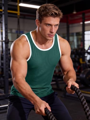Crastimo Men's Ribbed Racerback Tank Top Stretchy Color Block Trim Slim Fit Sleeveless Shirt Workout Green M by Crastimo - Image 6