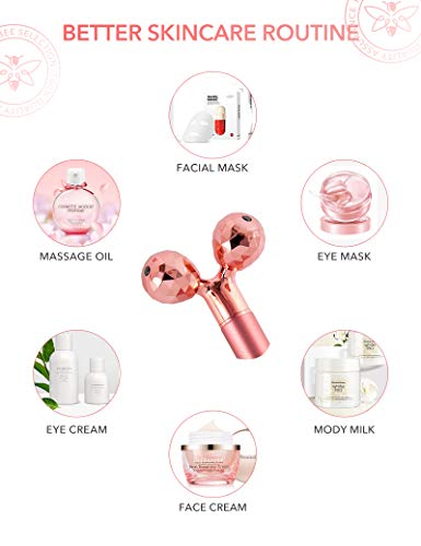 3in1 Face Massager For Women 3D V Line Lifting Rose Quartz Face Roller Skin Care Tools Eye Massager Tool Face Lift Double Chin Reducer HANABEE Facial Massager Skin Roller (Pink)