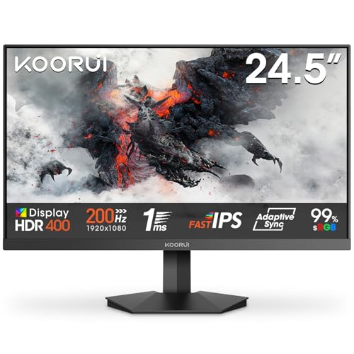 KOORUI G2511P 25 Zoll Gaming Monitor - 200Hz FHD 1920x1080 Fast IPS HDR400, Adaptive Sync 1ms GtG Bildschirm, 75x75 mm VESA