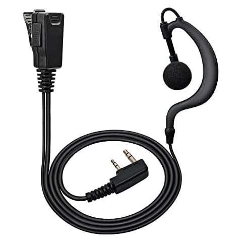 HYSHIKRA Walkie Talkie Earpiece with mic, 2 Pin G Shape Headset with PTT, Compatible with Kenwood eSnic Retevis Baofeng UV-5R Radio Ear Piece for Security Bodyguard Cover