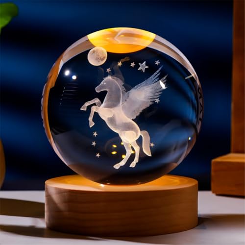 Luminária Bola de Cristal 3D LED Decoração com Base de Madeira US...
