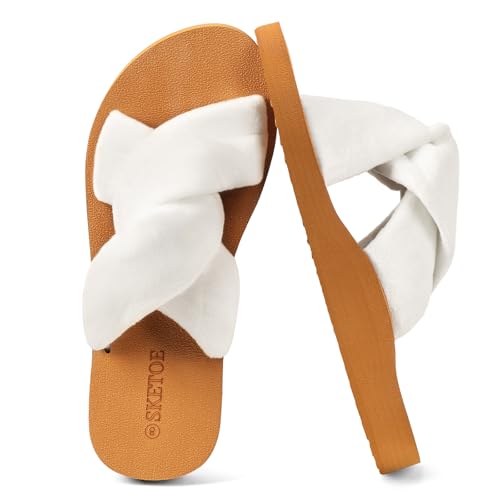 SKETOE Flat Sandals Women Open Toe Sandals Memory Foam Vacation Slides for Women Footbed & Arch Support Comfortable Cross-Strap Fashion Footwear