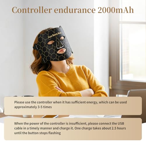 Image of Red Light Mask 4 Color Light Therapy for Face,with 240 LED Mask,1800mAh Rechargeable Controller,850nm Near Infrared Yellow&Blue Modes timer for 10 minutes 3 energy levels Anti-Aging at Home & Travel