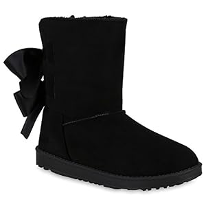 stiefelparadies Damen Stiefeletten Schlupfstiefel Schleifen Warm Gefütterte Schuhe 150821 Schwarz Schleifen 38 Flandell