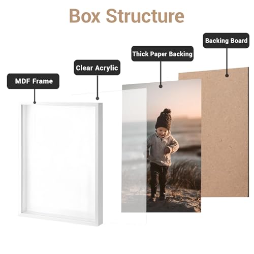 3D Bilderrahmen zum Befüllen, Blumen und Erinnerungsstücke, Shadow Box für Wanddekoration, Objektrahmen mit 3 cm Tiefe, Fotorahmen zum Basteln, für Fotos, Hochzeitsstrauß (A3 Weiß, 44*31*3)