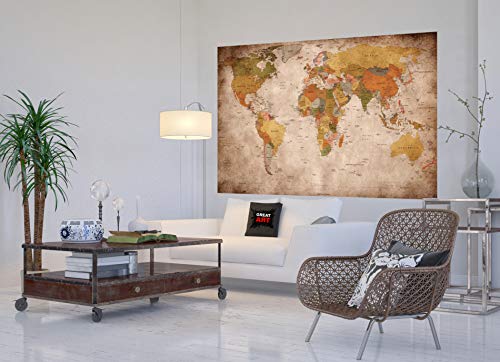 Photo Wallpaper – Retro World Map Used Look – Picture Decoration Atlas Globe Continents Earth Geography Old School Vintage Card Image Decor Wall Mural (82.7x55.1in - 210x140cm)