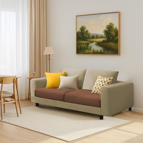 Image of Galib 2 Seater Sofa Set for Living Room (Cream Brown Fabric) Premium Fabric Sofa Set