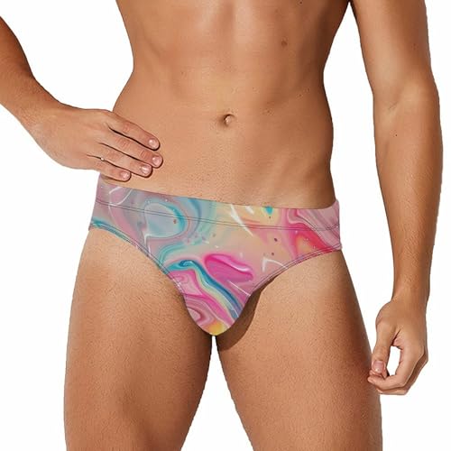 Abstract Art Rainbow Mens Swim Briefs Bikini Swimwear Print Beach Shorts Sexy Swimsuit M