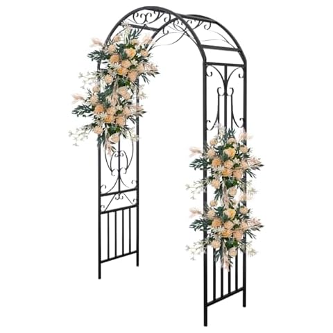 JSUN7 Garden Arbor Metal Outdoor Arch, 7' 3" H x 3' 11" W Black Trellis Arbor for Wedding Bridal Party Elegant Decorations & Garden Climbing Plants Cover