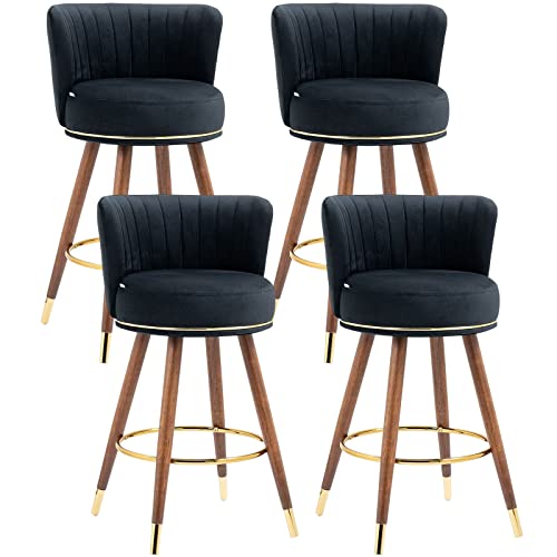 Gnixuu Bar Stools Set Of 4, 360 Degree Swivel Barstools, Modern Upholstered Counter Height Bar Stools With Back, 28 Inch Kitchen Island Bar Chair, Solid Wood Legs(Black) #TOP19