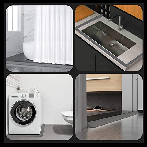Image of New Collapsible Shower Threshold Water Dam, Self Adhesive Silicone Waterproof Barrier Bathroom and Kitchen Water Strip Dam Shower Guard for Dry And Wet Separation Caulk Seal Strip Edge Trim(Grey)