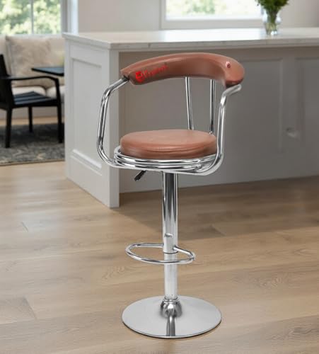 Image of GOYALSON Steel Classic Height Adjustable and Revolving Bar Stool Kitchen Chair (1, Brown), 43.2 cm, 94 cm