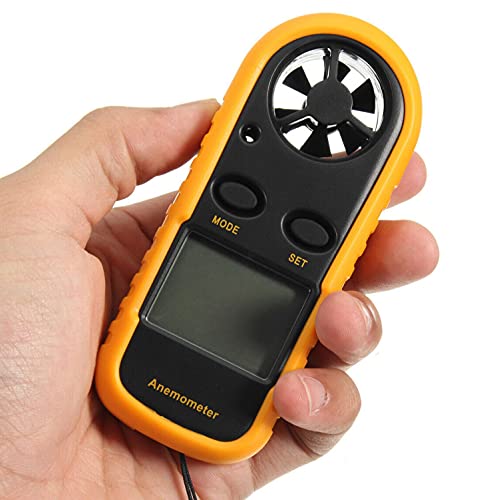 Chironal 1Pcs Portable Digital Anemometer 0.3-30m/s Wind Speed Meter with LCD Backlight Display (Yellow)