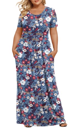Image of LONGYUAN Women's Plus Size Maxi Dresses Summer Short Sleeve Casual Long Dress 2026 XL-6XL
