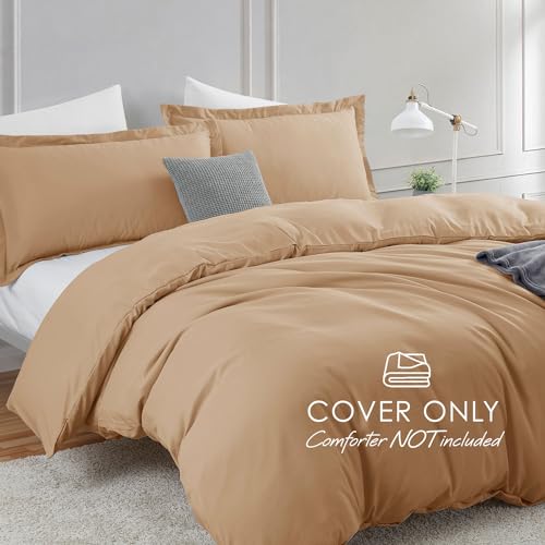 Image of Hearth & Harbor Mocha Brown Duvet Cover Queen Size, 3 Piece Bedding Set | Soft Double Brushed Bedding Set, Button Closure, 1 Duvet Cover 90x90 Inches, 2 Pillow Shams