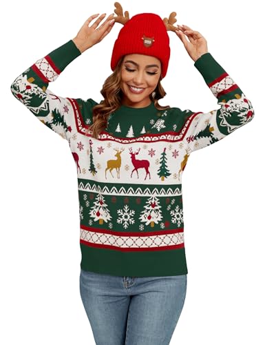 Namatime Weihnachten Pullover Damen Weihnachtspullover Familie Set Strickpullover mit Rentier Und Schneeflocke Lustig Rundhals Christmas Sweater Pärchen Grün-Weihnachtsbaum M Namatime Weihnachten Pullover Damen Weihnachtspullover Familie Set Strickpullover mit Rentier Und Schneeflocke Lustig Rundhals Christmas Sweater Pärchen Grün-Weihnachtsbaum M