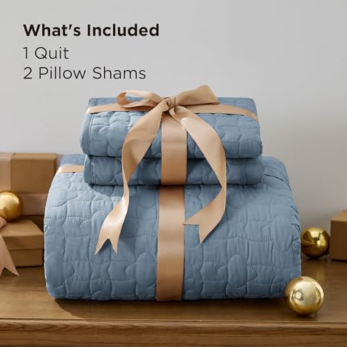 Image of Bedsure Quilts Queen Size - Lightweight Queen Comforter Set with Lucky Star Quilting, Soft Quilt Bedding Set, Dusty Blue Bedspreads Coverlet for All Seasons with 2 Pillow Shams (90 inch x 96 inch)