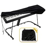 Piano Keyboard Cover, Premium Stretchable Velvet Digital Piano Dust Cover with Storage Bag, Compatible with Most 76-88 Key Models Electronic Keyboard, Digital Piano - Black