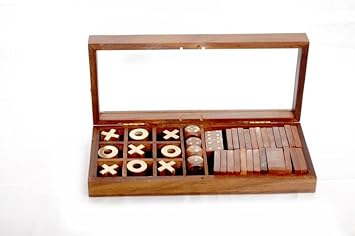 Nagina Wood Carving Works Wood Crafted Multi Game Box | Cards | Domino | Dice | Wooden Case