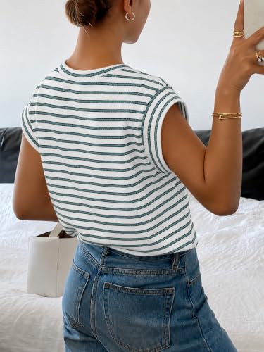 Image of Jawdrobe Women's Striped Western Top Round Neck Cap Sleeve T-Shirt for Women
