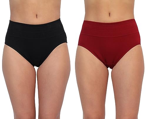 Image of GLAMORAS Women Cotton High Waist Full Coverage Broad Band Tummy Tucker Tummy Control Panty, Size L-3XL, Pack of 2 Panties