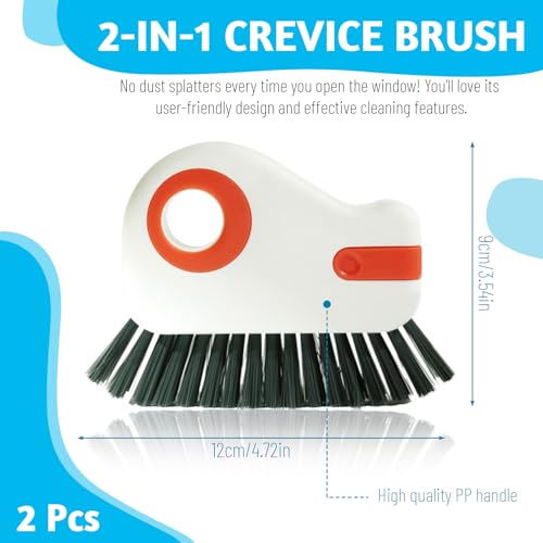 Image of 2 Pieces 2 in 1 Window Groove Cleaning Brush, Multifunctional Sliding Door Track Cleaner with Hidden Scraper, Hard Bristle Crevice Cleaning Tool for Gap Sill Grout Kitchen (Orange)