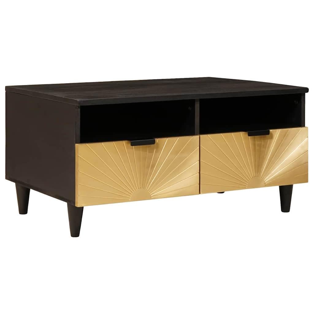 Table basse avec tiroir de rangement 80 cm en bois miel et pieds noirs industriels de salon