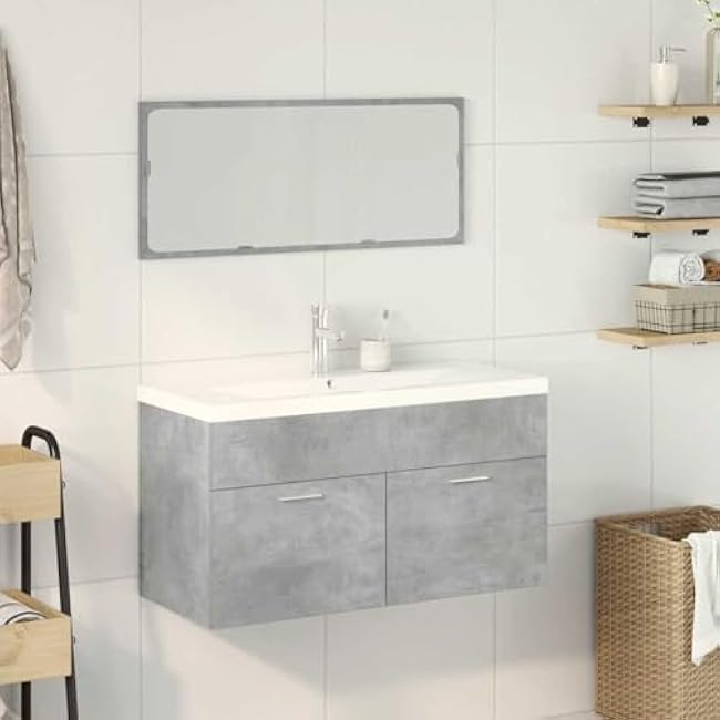 Bathroom Furniture Set Concrete Grey, White Engineered Wood, Ceramic3324894