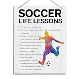 ZPPRJF Soccer Room Decor, Soccer Wall Decor, Soccer Decor for Boys Room, Motivational Soccer Quotes Wall Art Decor, Soccer Wall Art, Soccer Life Lessons Wood Sign, Soccer Decor