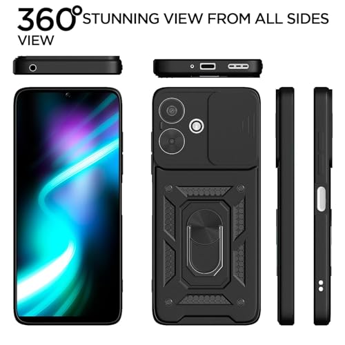 Image of AIBEX Back Cover for Redmi 13C 5G | D10 Tough Armor Case | Sliding Camera Shield | 360 Protection | Kickstand Ring Holder | Military-Grade Shockproof Bumper Case