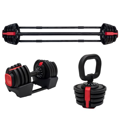 TechFit Mancuernas con funda de almacenamiento – Ergonomic Handle, Weightlifting, Bodybuilding, Gym Exercises con cierre de seguridad, mancuernas ajustables (1 x 19 kg)