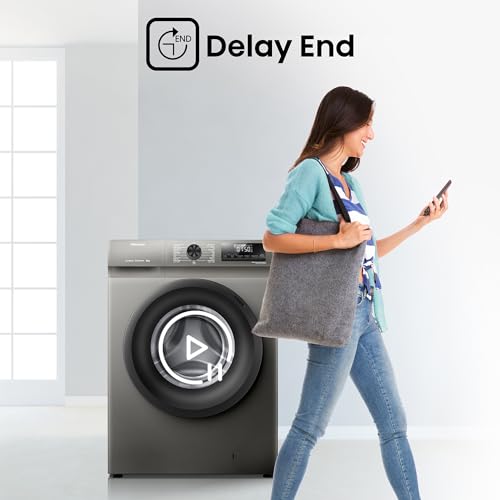 Hisense WFQP8012T غسالة تحميل أمامي رفيعة الأسطوانة 8 كيلو غرام، محرك عاكس 1200 دورة في الدقيقة، غسل سريع، وظيفة إيقاف مؤقت وإضافة، عناية البخار للحساسية، رمادي تيتانيوم