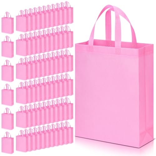 Amylove 80 Pcs Large Non Woven Tote Bags Bulk 15 x 11.8 x 4 Inches Pink Reusable Valentines Gift Grocery Bags with Handle for Valentine's Day Birthday Bachelorette Wedding Parties Favors