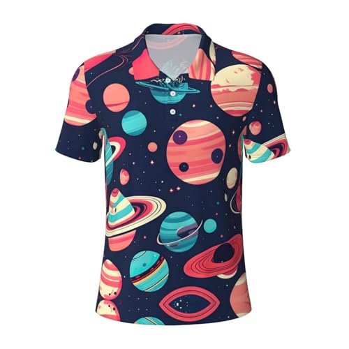 Polo manches courtes homme respirant léger polo décontracté espace motif planètes