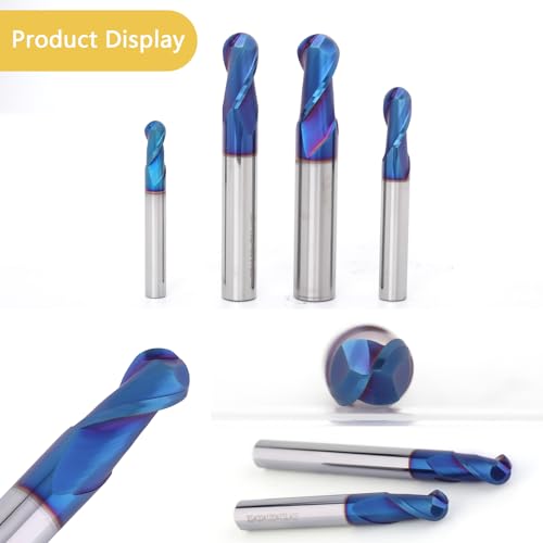 Image of 5PCS Ball Nose Carbide End Mill Set HRC65 CNC Cutter Router Bits 2 Flute Spiral Milling Tool Radius 1mm 1.5mm 2mm 3mm 4mm Milling Cutter with Nano Coated