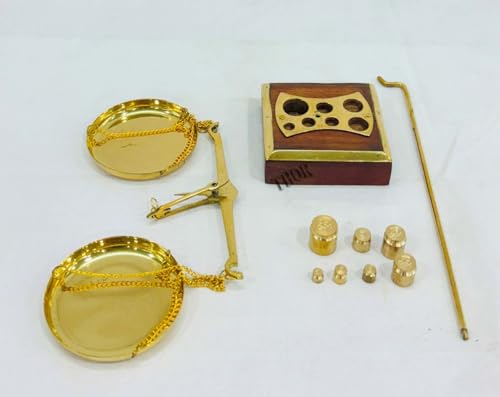 Báscula tradicional de latón con balanza decorativa miniatura 3