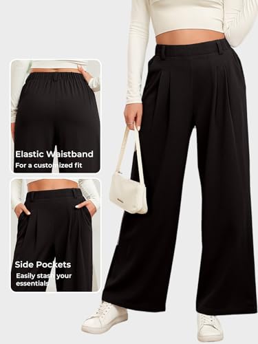 Image of EVALESS Women's Wide Leg Pants Waffle Knit Work Trousers with Pockets
