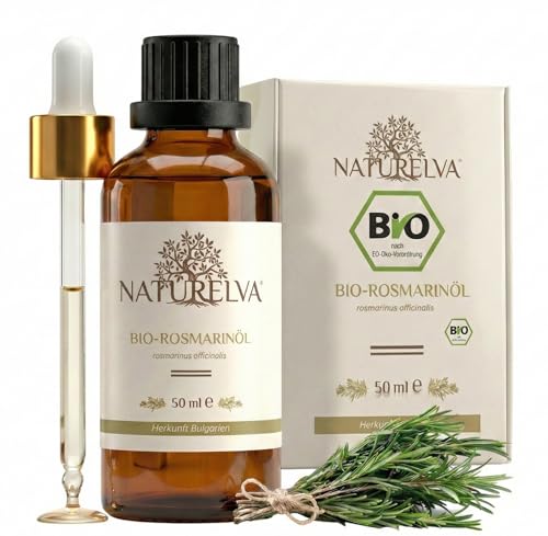 Naturelva Rosmarinöl BIO 50ml naturreines ätherisches Öl mit Pipette - Aromaöl in Lebensmittelqualität für Küche Diffuser & Aromatherapie
