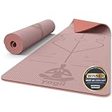 Yogii Yoga Mat - Non-Slip 6mm Thick TPE & Travel-friendly Yoga Mat - Perfect for Home & Gym Exercise Fitness & Pilates - With Laser Alignment Guides (Nude/Old Rose) for Men & Women