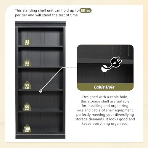 Image of 5-Shelf Bookcase with Light Strip, Bookshelves Floor Standing Display Storage Shelves 83.4 in Tall Bookcase Home Decor Furniture for Home Office, Living Room, Bed Room - Black