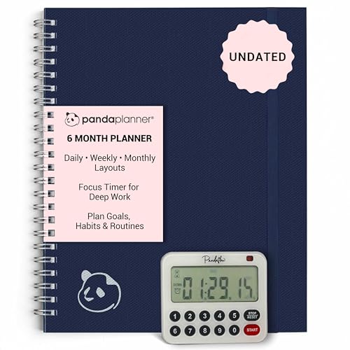 Panda Planner 2026 Ultimate Luxury 6-Month Undated Daily Planner with Focus Timer – Premium Spiral Bound Productivity & Academic Planner with Monthly, Weekly & Daily Layouts for Goal Setting, Habit Tracking, and Mental Clarity (Navy Linen)