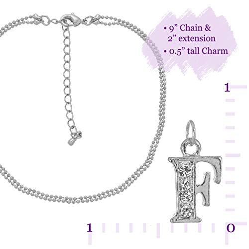Spinningdaisy Double Line Rhinestone Crystal Initial Anklet (F-Silver) - Thumbnail 2