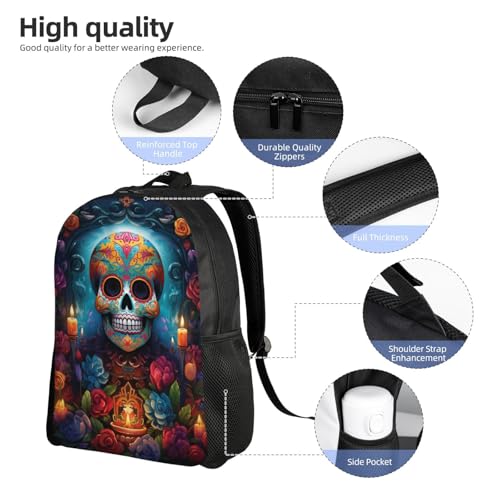 Sugar Skull Day of The Dead Flowers Backpack Simple Leisure Travel Backpack Outgoing Daypack 16 inch4