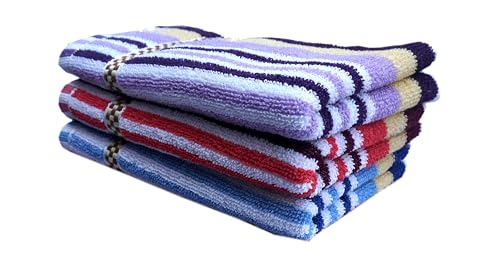 Image of Space Fly 500 GSM Cotton Hand Towels 11x17 Inches - Set of Colorful Striped Towels for Face & Hands - Soft, Quick Dry, Lightweight Multipurpose Towels for Home, Gym, Travel, Kitchen (Pack of 3)